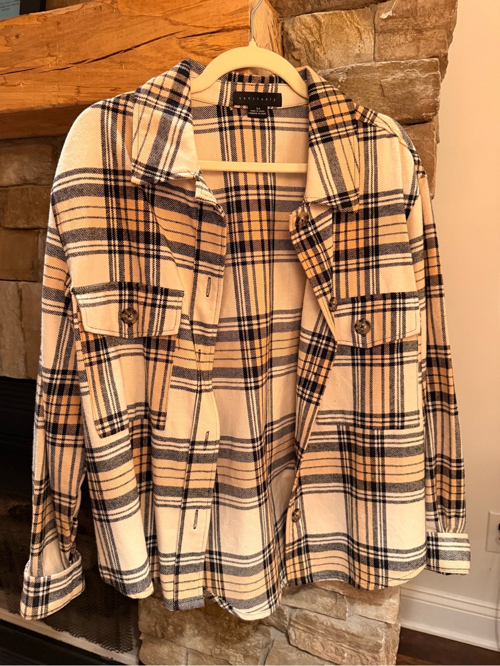 Sanctuary Cream and Black Plaid Shacket Jacket